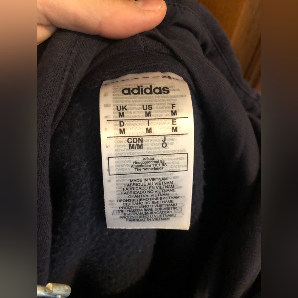 Adidas Three Stripes long sleeve cotton/polyester hoodie sweatshirt navy blue M - Picture 4 of 5